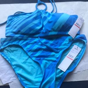 NWT DKNY Cover Ring Stripe Halter Bra Top & Bottom Set XS